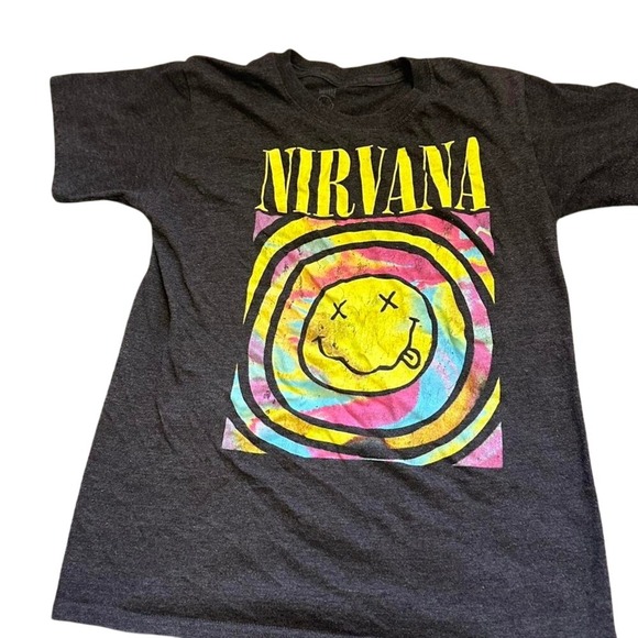 Nirvana Smiley‎ Face Tie Dye Graphic T Shirt Rock Band Tee - Picture 1 of 4